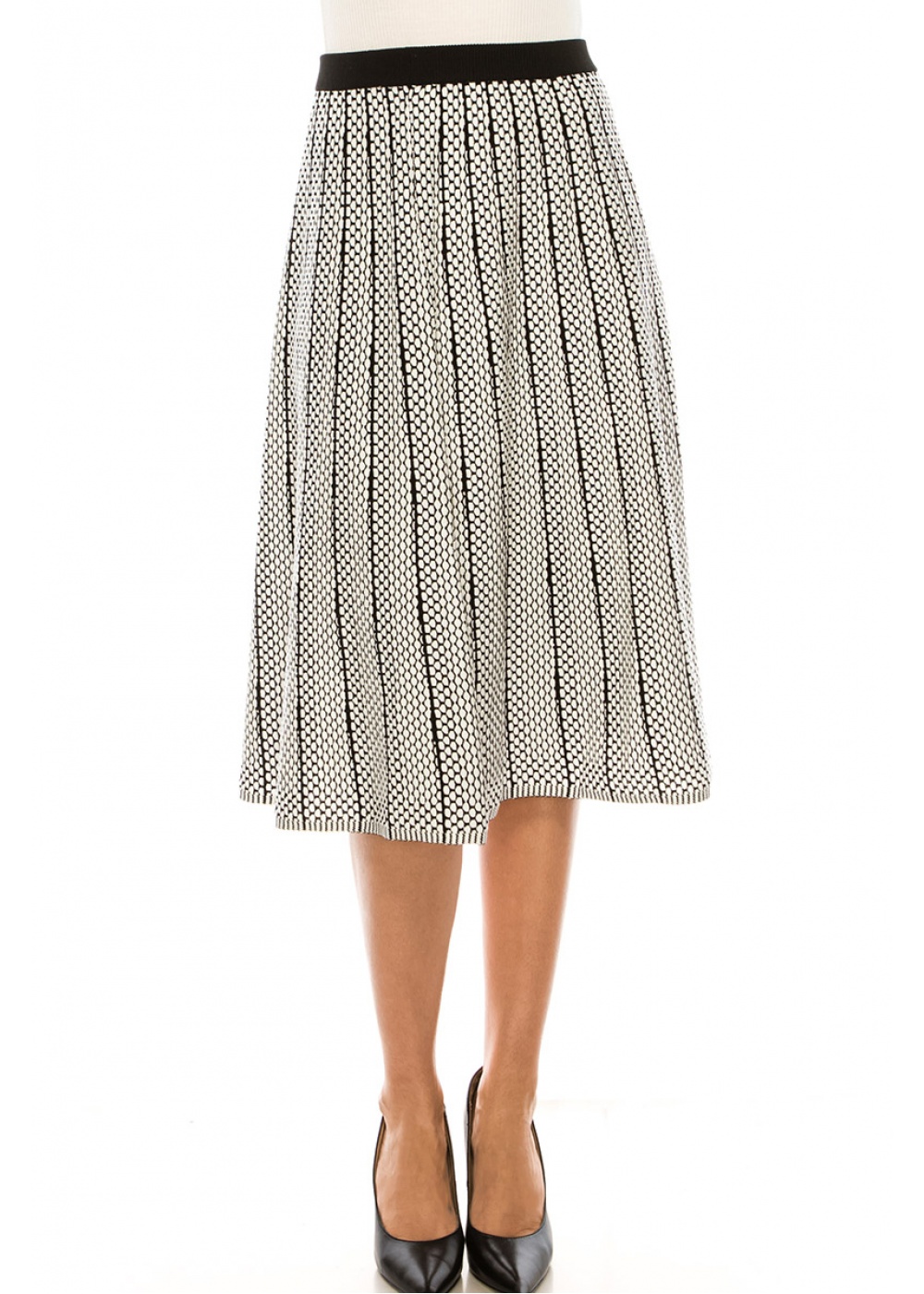 Natural White Dot Print A Line Skirts